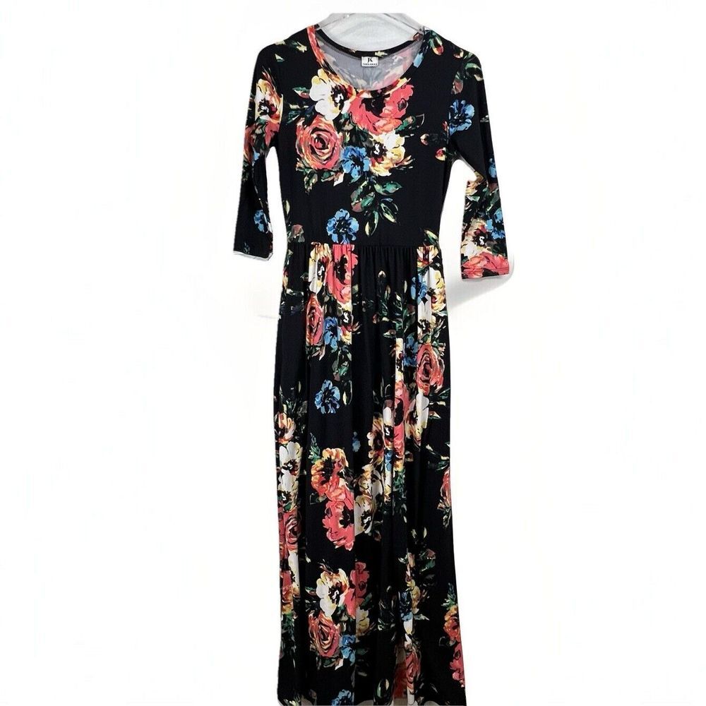 JESSAKAE Soft JERSEY FLORAL MAXI DRESS Women Small Pockets Modest Feminine